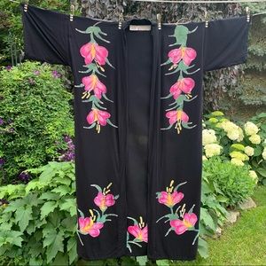 Black Batik Robe Kimono Lounge Wrap Cover-Up